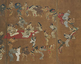 輪舞遊楽図屏風 ↑ 左隻（部分） 江戸時代(17世紀) 本館蔵